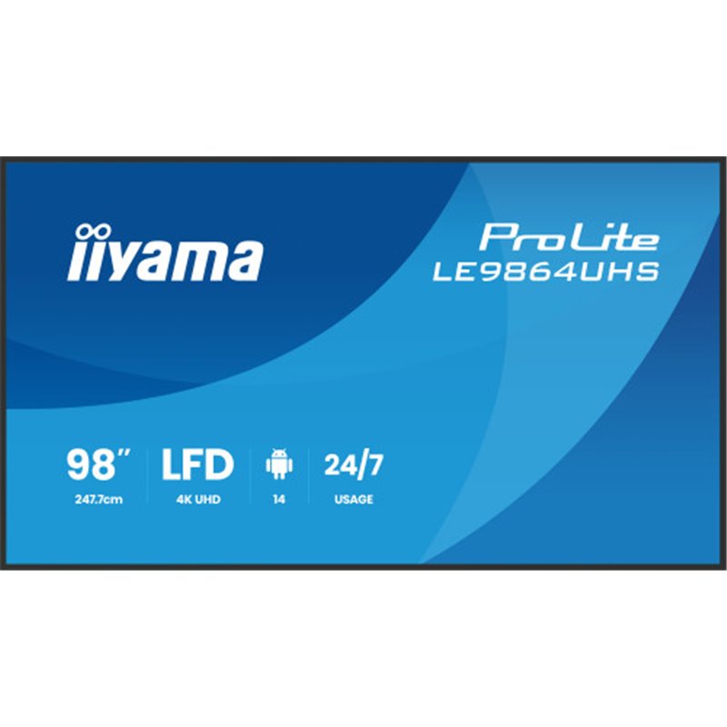 IIYAMA MONITOR 98" 3840x2160, UHD VA DLED  500cd/m, HORIZ Y VERT, MM 2x 10W, 2x HDMIx 1x USB-C, USB 2.0 x2, WiFi, LAN, Media Pla