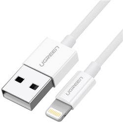 Ugreen cable USB 2.0 A lightning 2m, 5V/2.4A iPhone 7 / 7plus / 6S/ 6 / 6 Plus, iPhone 5s/5c/5, iPad Mini/Mini 2, iPad 1 m Blanc