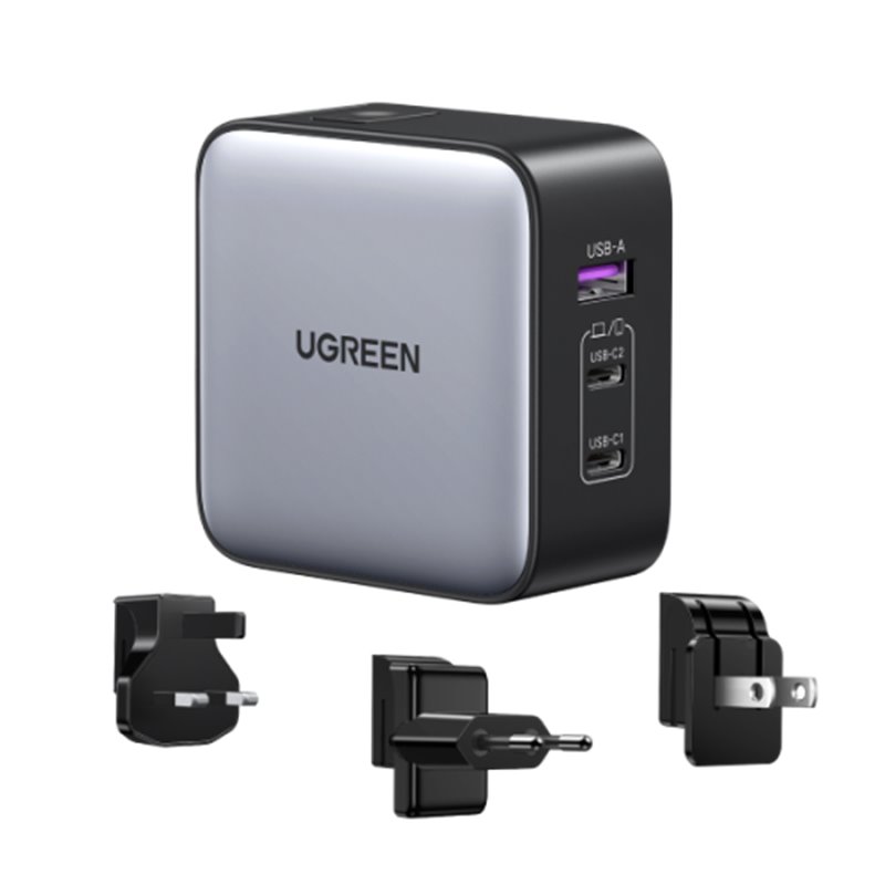 Ugreen 65W Nexode GaN Auriculares, Teléfono móvil, Portátil, Reloj inteligente, Tableta Gris USB Carga rápida Interior