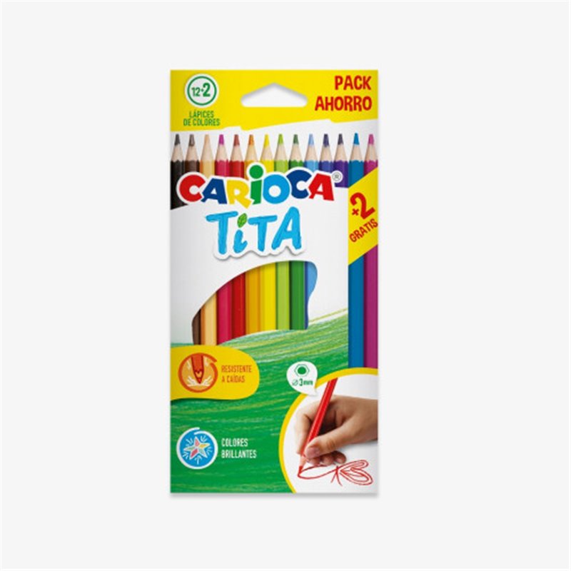 CAJA 12+2 LAPICES COLORES SURTIDOS RESINA TITA CARIOCA 43878
