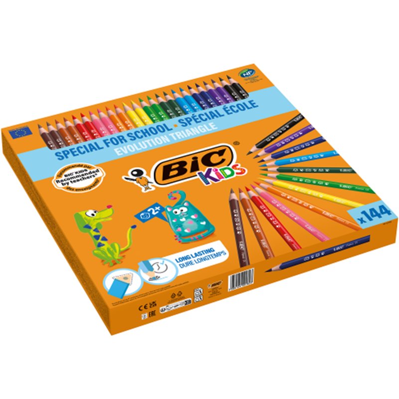 CAJA 144 LAPICES DE COLORES SURTIDOS CLASSPACKS EVOLUTION TRIANGLE BIC 8878311