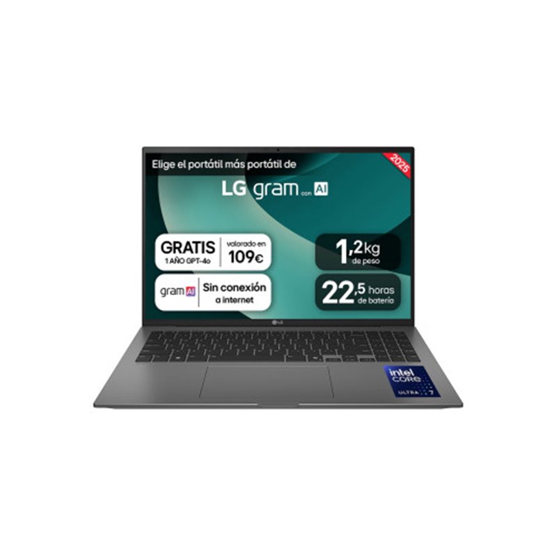 LG Gram 16ZD90T Intel Core Ultra 7 255H Portátil 40,6 cm (16") WQXGA 16 GB LPDDR5x-SDRAM 1 TB SSD Wi-Fi 7 (802.11be) FreeDOS Neg