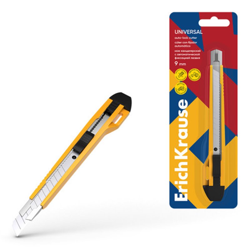BLISTER CUTTER ANCHO 18MM GUIA METÁLICA Y AUTOBLOQUEO ABS AMARILLO ERICH KRAUSE 19149