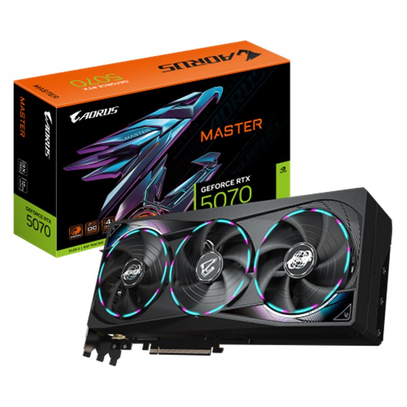 GIGABYTE AORUS GeForce RTX 5070 MASTER 12G Tarjeta Gráfica - 12GB GDDR7, 192 bits, PCI-E 5.0, XXXX MHz Core Clock, 3 x DP 2.1a, 