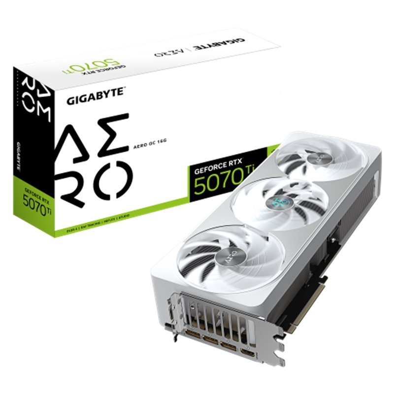 GIGABYTE GeForce RTX 5070 Ti AERO OC 16G Tarjeta Gráfica - 16GB GDDR7, 256 bits, PCI-E 5.0, XXXX MHz Core Clock, 3 x DP 2.1a, 1 