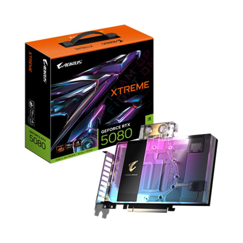 GIGABYTE AORUS GeForce RTX 5080 XTREME WATERFORCE WB 16G Tarjeta Gráfica - 16GB GDDR7, 256 bits, PCI-E 5.0, 2805MHz Core Clock, 