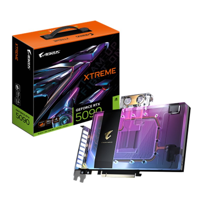 GIGABYTE AORUS GeForce RTX 5090 XTREME WATERFORCE WB 32G Tarjeta Gráfica - 32 GB GDDR7, 512 bits, PCI-E 5.0, 2655 MHz Frecuencia