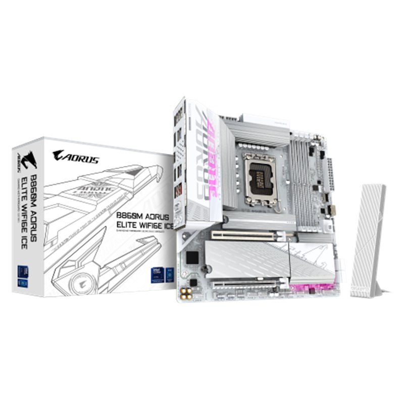 GIGABYTE B860M AORUS ELITE WF6E ICE Placa base - CPUs Intel Core Ultra, VRM de 12+1+2+1 fases, hasta 9200MHz DDR5, 1xPCIe 5.0 + 