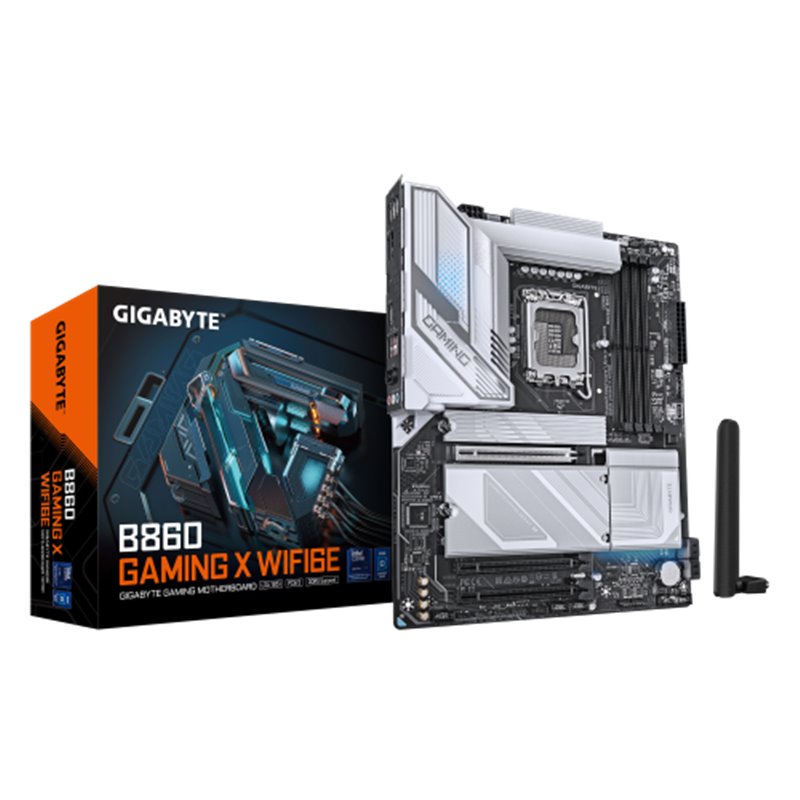 GIGABYTE B860 GAMING X WIFI6E Placa base - CPUs Intel Core Ultra, VRM de 12+1+2+1 fases, hasta 9066MHz DDR5, 1xPCIe 5.0 + 2xPCIe
