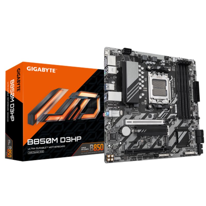 GIGABYTE B850M D3HP Placa Base - Procesadores AMD Ryzen Serie 9000, 5+2+2 fases VRM digitales, hasta 8200MHz DDR5 (OC), 1xPCIe 5