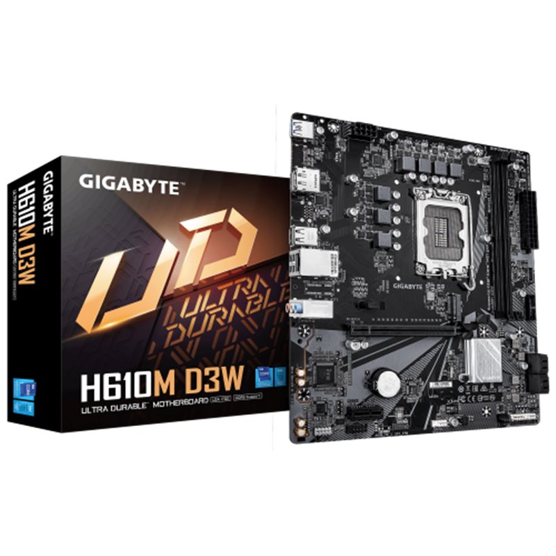 GIGABYTE H610M D3W Placa Base - Compatible con procesadores Intel Core de 14ª generación, VRM de 5+1+1 fases, hasta 5600MHz DDR5