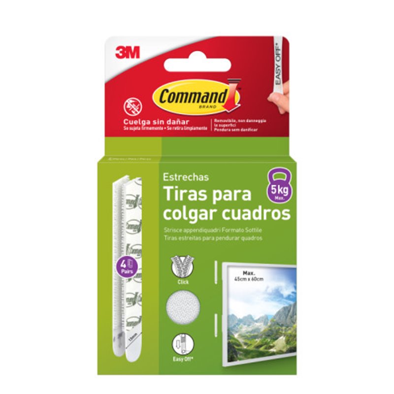 BLISTER TIRAS ADHESIVAS ESTRECHAS PARA CUADROS HASTA 5KG COMMAND 17207WHI-4-ISP 3M 7100337206