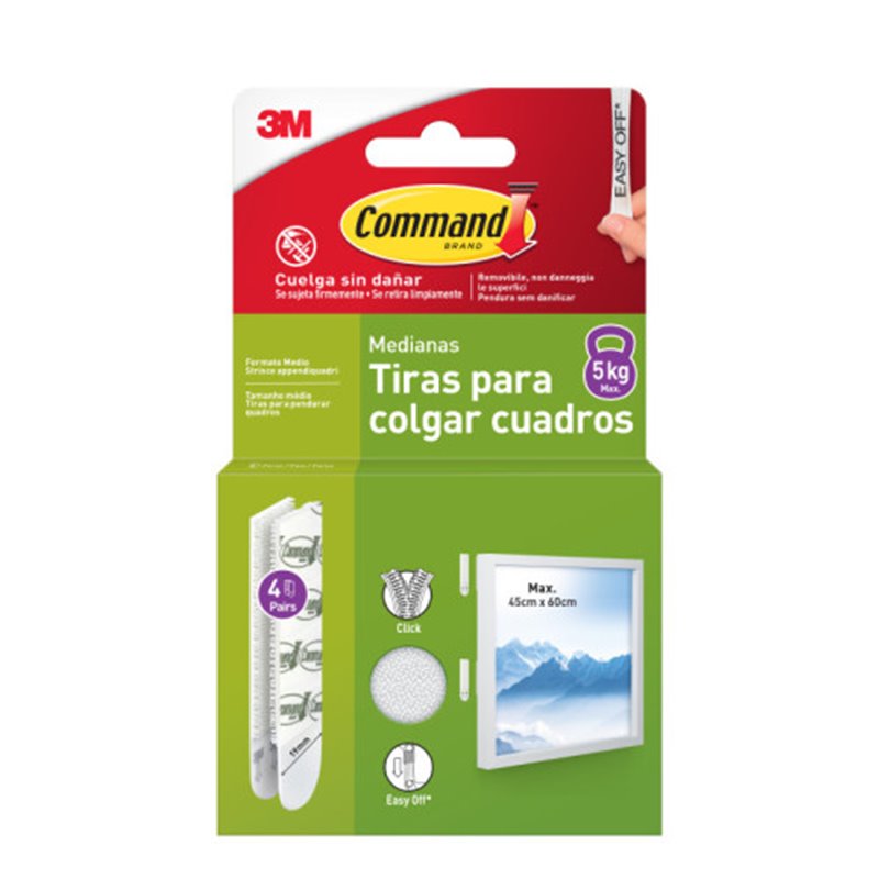 BLISTER TIRAS ADHESIVAS MEDIANAS PARA CUADROS HASTA 5KG COMMAND™ 17204WHI-4-ISP 3M 7100336967