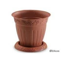 MACETA MARFIL REDONDA CON PLATO � 24 CM.