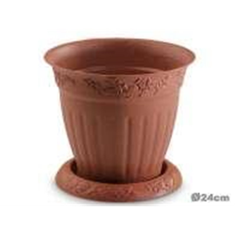 MACETA MARFIL REDONDA CON PLATO � 24 CM.