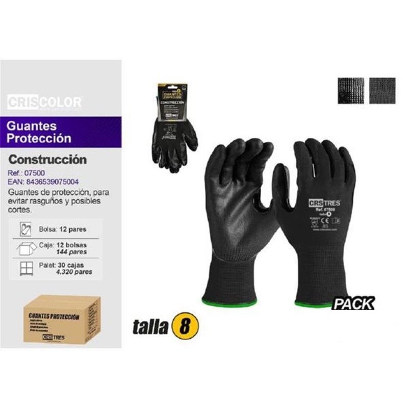 GUANTES TRABAJO NEGRO - NYLON ELASTICO
