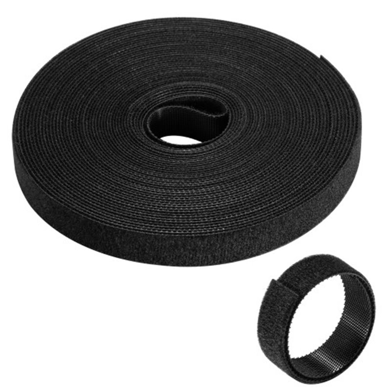 EWENT ROLLO DE BRIDA NYLON HOOP -LOOP REUTILIZABLE TIPO VELCRO 15MM X 10M, 97-15MM, NEGRO