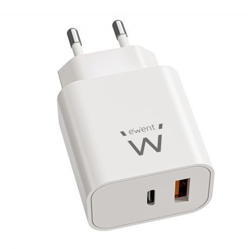 Ewent Cargador Rápido GaN de 20W USB-C PD y USB-A QC, Diseño Compacto