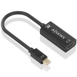 Cable Conversor Aisens A125-0904/ Mini DisplayPort Macho - HDMI Hembra/ 15cm/ Negro