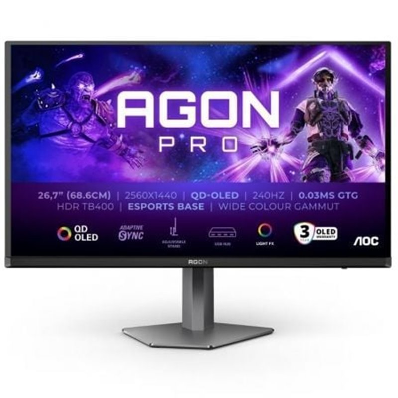 Monitor Gaming Ultraparon�mico AOC AG276QZD2 26.5"/ WQHD/ Multimedia/ 0.03ms/ 240Hz/ QLED/ Regulable en altura/ Negro