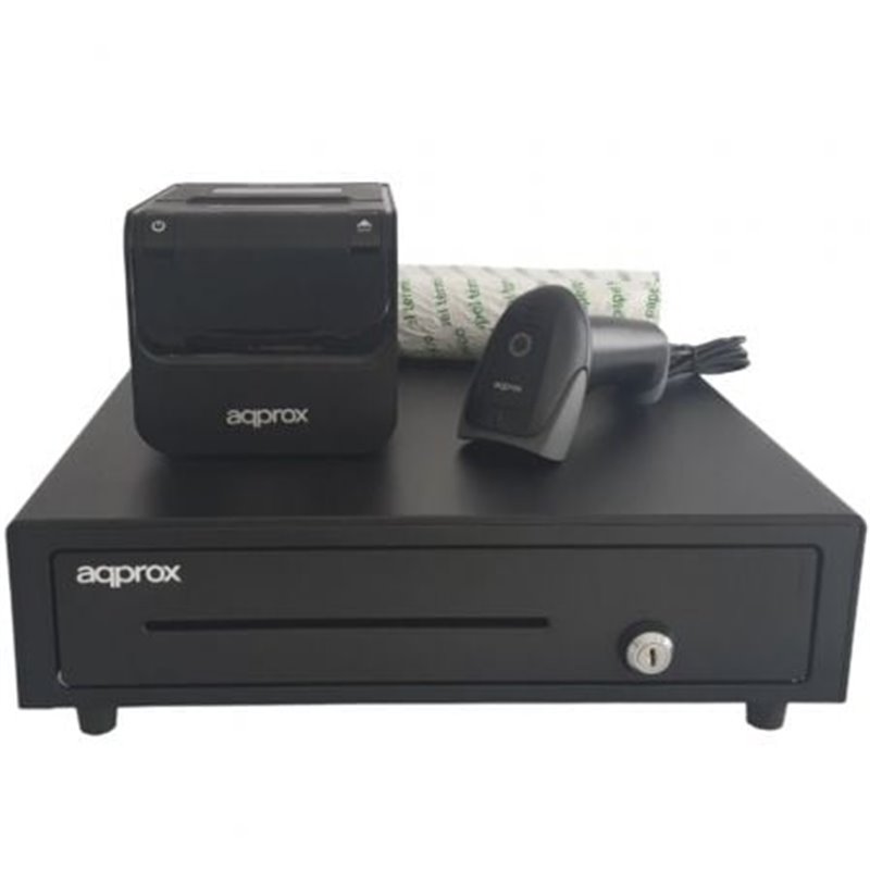Pack para TPV Approx appPOSPACK4180-2D/ Caj�n Portamonedas + Impresora T�rmica de Tickets + Lector de C�digos + Rollos T�rmicos