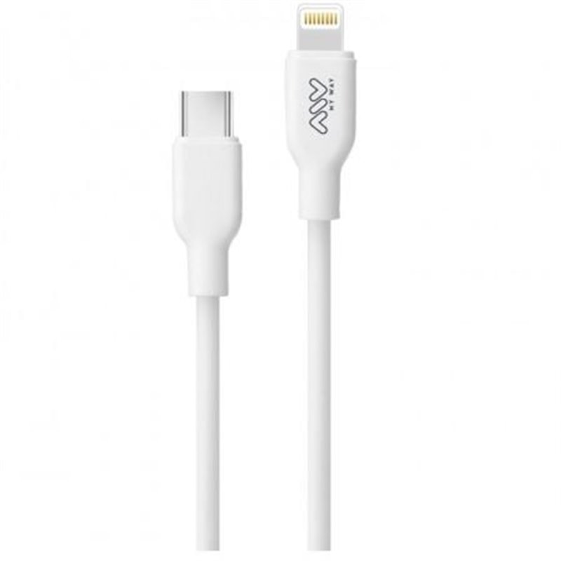 Cable USB 2.0 Tipo-C Lightning Myway MWUSC0023/ USB Tipo-C Macho - Lightning Macho/ Hasta 20W/ 480Mbps/ 1m/ Blanco