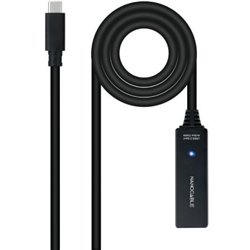 Cable Alargador USB Tipo-C 3.2 con Amplificador Nanocable 10.01.1311/ USB Tipo-C Macho - USB Tipo-C Hembra/ 5m/ Negro
