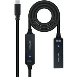 Cable Alargador USB Tipo-C 3.2 con Amplificador Nanocable 10.01.1312/ USB Tipo-C Macho - USB Tipo-C Hembra/ 10m/ Negro