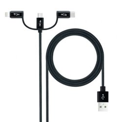 Cable USB 2.0 Nanocable 10.01.3200/ Lightning Macho - Micro USB Macho/ USB Tipo-C Macho/ 480Mbps/ 1m/ Negro