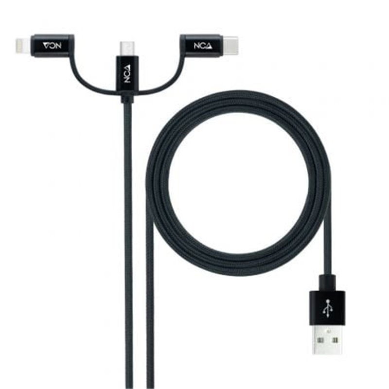 Cable USB 2.0 Nanocable 10.01.3200/ Lightning Macho - Micro USB Macho/ USB Tipo-C Macho/ 480Mbps/ 1m/ Negro