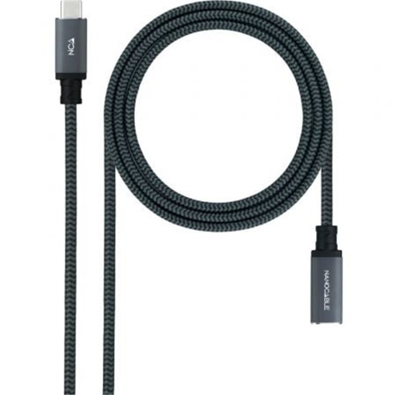 Cable Alargador USB Tipo-C 3.2 Nanocable 10.01.4502-COMB/ USB Tipo-C Macho - USB Tipo-C Hembra/ 2m/ Negro