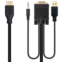 Cable Conversor Nanocable 10.15.4612/ HDMI Macho - VGA Macho/ Jack 3.5 Macho/ USB Macho/ 1.8m/ Negro