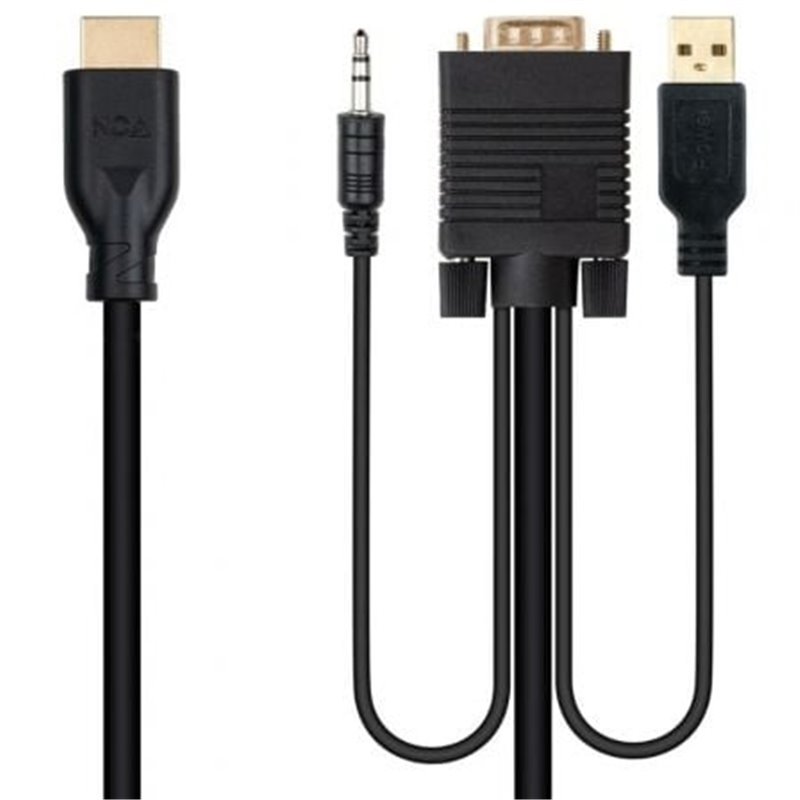 Cable Conversor Nanocable 10.15.4612/ HDMI Macho - VGA Macho/ Jack 3.5 Macho/ USB Macho/ 1.8m/ Negro