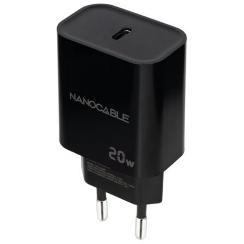 Cargador de Pared Nanocable 10.10.2006/ 1xUSB Tipo-C/ 20W/ Negro
