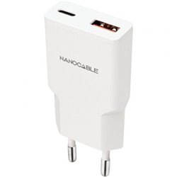 Cargador de Pared Nanocable 10.10.2022/ 1xUSB Tipo-C/ 1xUSB/ 20W/ Blanco