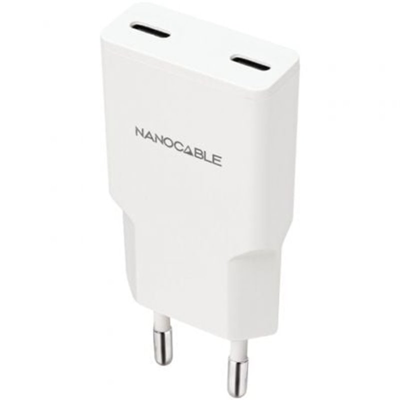 Cargador de Pared Nanocable 10.10.2023/ 2xUSB Tipo-C/ 20W/ Blanco