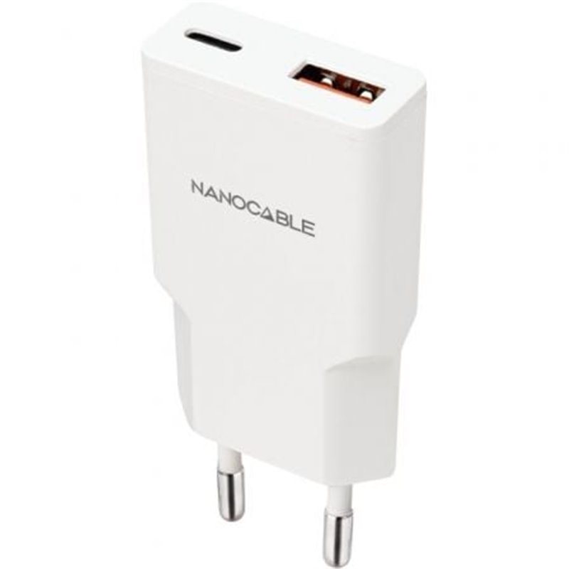 Cargador de Pared Nanocable 10.10.2025/ 1xUSB Tipo-C/ 1xUSB/ 25W/ Blanco