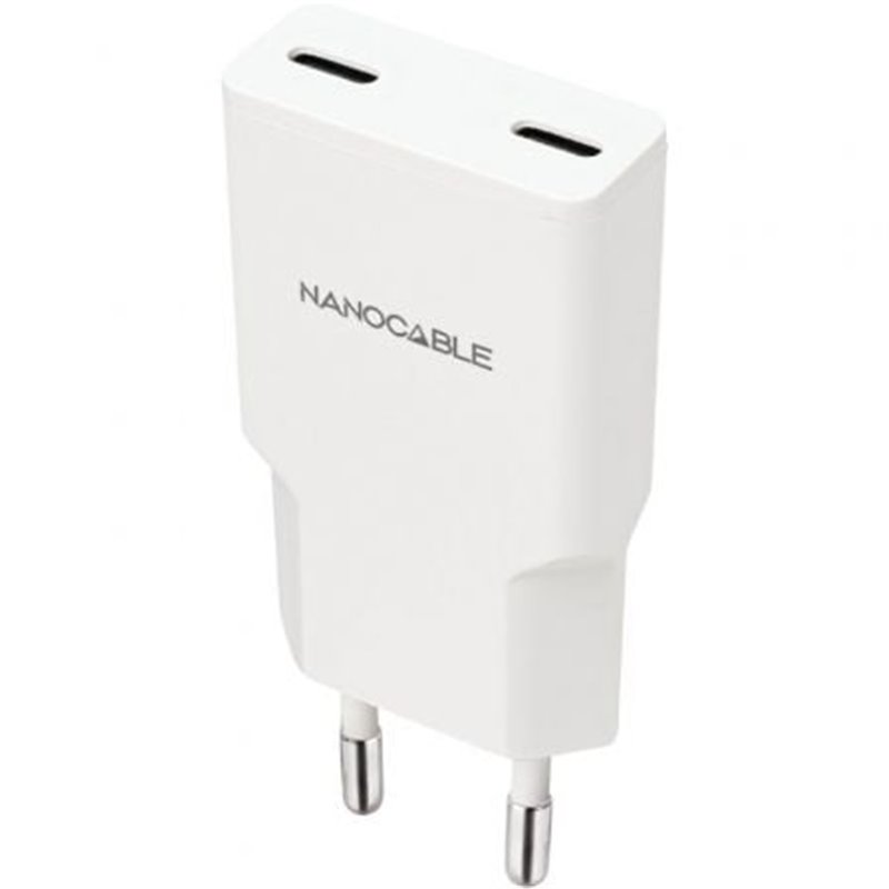 Cargador de Pared Nanocable 10.10.2026/ 2xUSB Tipo-C/ 25W/ Blanco