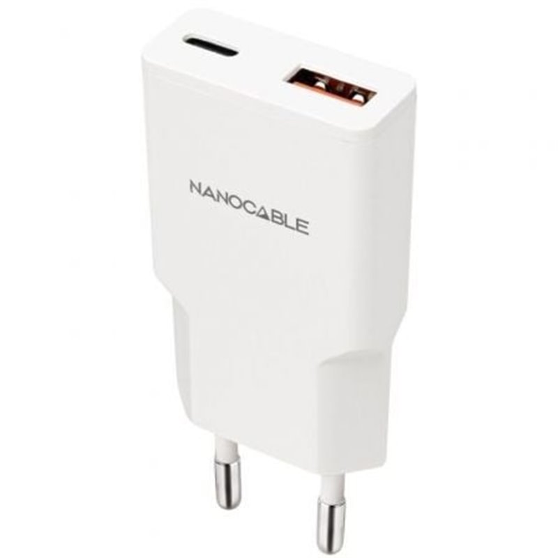 Cargador de Pared Nanocable 10.10.2028/ 1xUSB Tipo-C/ 1xUSB Macho/ 30W/ Blanco