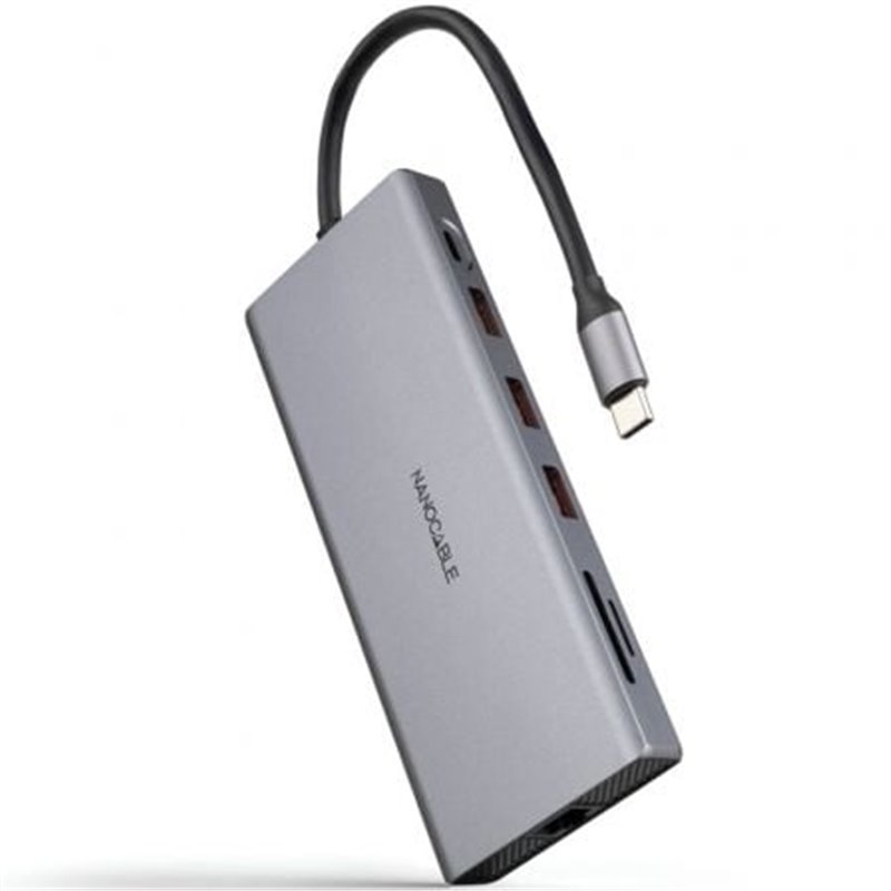 Docking Tipo-C Nanocable 10.16.4612/ 3xUSB/ 1xUSB Tipo-C/ 2xHDMI 4K/ 1xDisplayPort/ 1xRJ45/ 1xLector tarjetas/ 1xJack 3.5/ 1xUSB