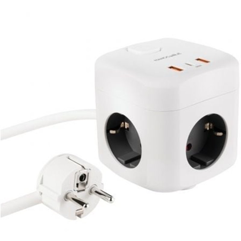 Regleta Nanocable 10.37.0011/ 3 Tomas de corriente/ 2 USB - 1 USB Tipo-C/ Cable 1.4m/ Blanca