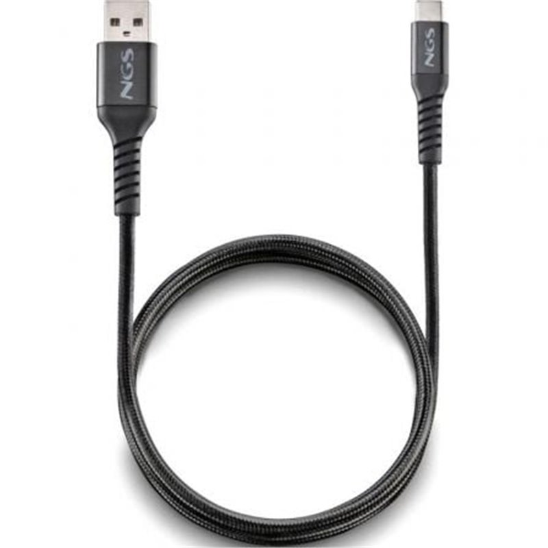 Cable USB 2.0 NGS KNOT-AC/ USB Macho - USB Tipo-C Macho/ 480Mbps/ 1m/ Negro