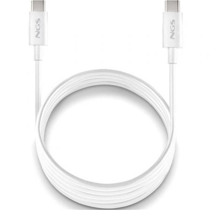 Cable USB 2.0 Tipo-C NGS ZYRO 60W-1/ USB Tipo-C Macho - USB Tipo-C Macho/ Hasta 60W/ 480Mbps/ 1m/ Blanco
