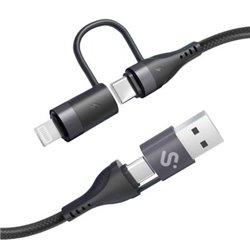 Cable USB 2.0 Tipo-C Subblim Top 4 en 1/ USB Tipo-C Macho - USB Macho/ USB Tipo-C Macho - Lightning Macho/ Hasta 60W/ 480Mbps/ 1