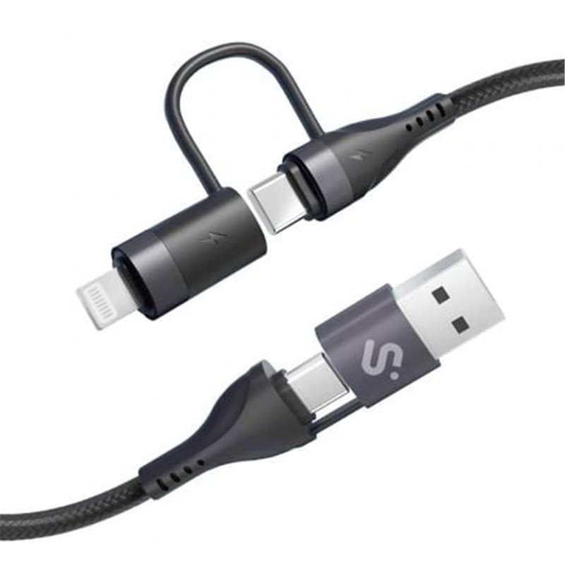 Cable USB 2.0 Tipo-C Subblim Top 4 en 1/ USB Tipo-C Macho - USB Macho/ USB Tipo-C Macho - Lightning Macho/ Hasta 60W/ 480Mbps/ 1