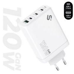 Cargador de Pared GaN Subblim 120W Charger USB C+C+C+A/ 3xUSB Tipo-C/ 1xUSB/ 120W