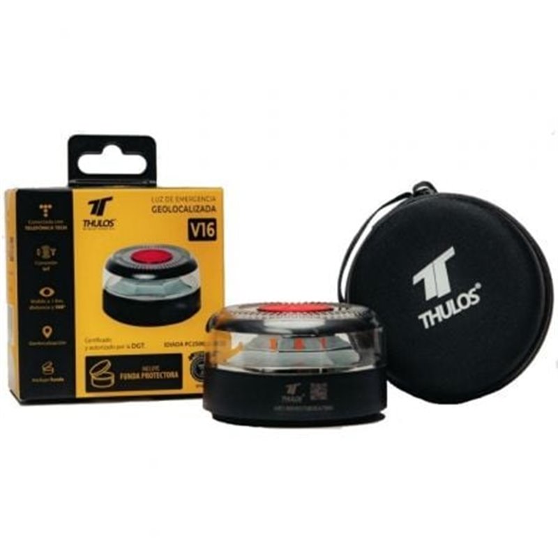 Luz baliza de emergencia para coche Thulos TH-V16-2/ Homologada/ Base Imantada/ Geolocalizable/ Funciona a Pilas/ Incluye Funda