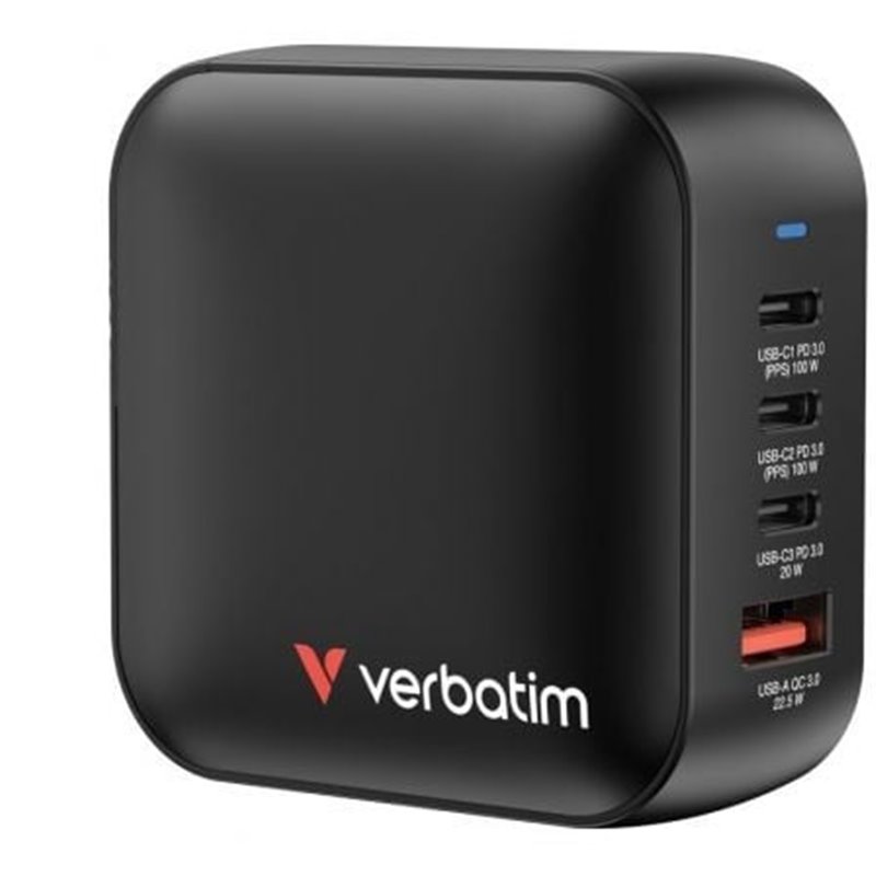 Cargador de Pared Universal GaN para Viaje Verbatim Mini GaN Wall Charger/ 3xUSB Tipo-C/ 1xUSB/ 100W
