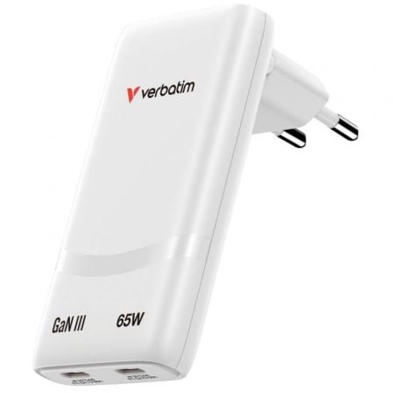 Cargador de Pared GaN Verbatim Fold 'n' Go/ 2xUSB Tipo-C/ 65W