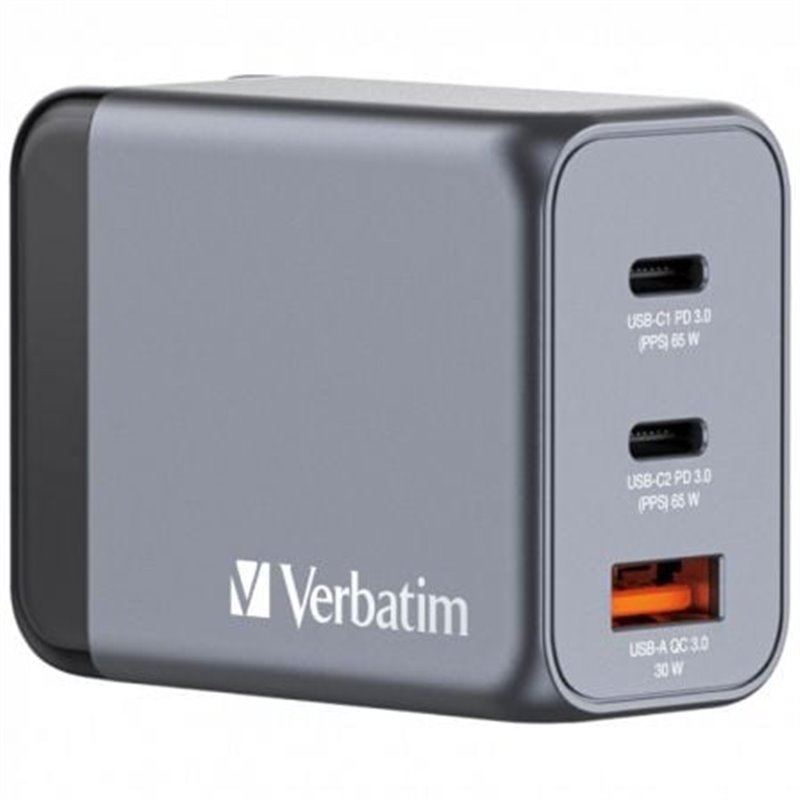 Cargador de Pared Universal GaN para Viaje Verbatim GNC-65/ 2xUSB Tipo-C/ 1xUSB/ 65W